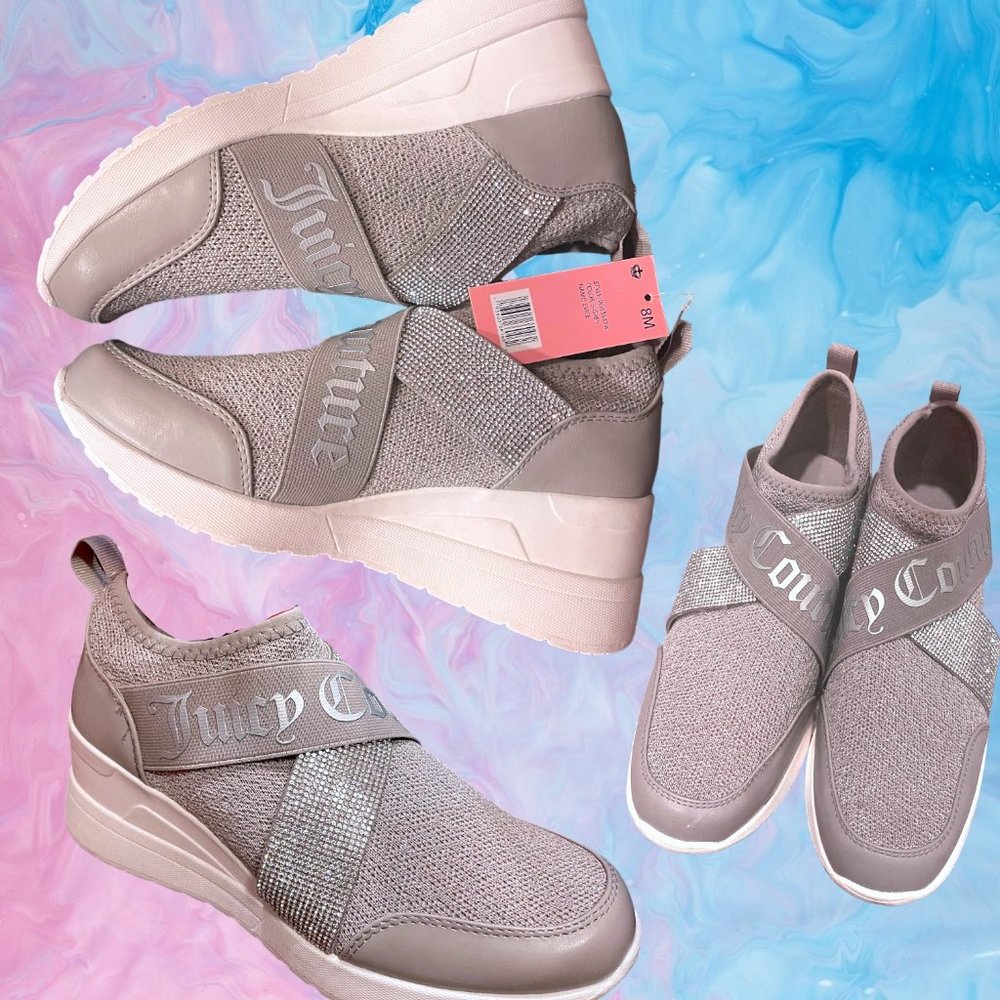 NWT Juicy Couture Fashion Wedge Sneakers ~ Womens Size 8 ~ Rhinestone Bedazzled